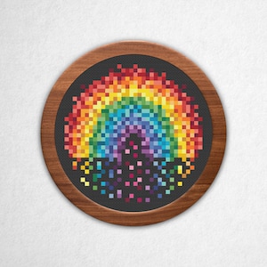 Block Rainbow - Cross Stitch Pattern PDF, 3x3 Pixel Art Geometric Mosaic Style Counted Crossstitch