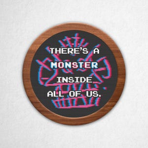 Monster Inside Us - Patrón de punto de cruz en PDF, inspirado en series de streaming y videojuegos.