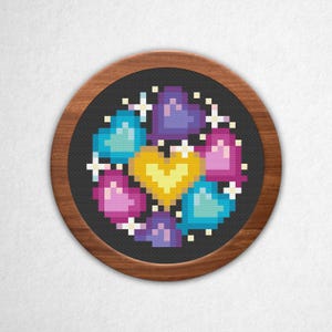 Heart Balloons - Small Cross Stitch Pattern PDF, 3x3 Block Pixel Art Style Counted Crossstitch