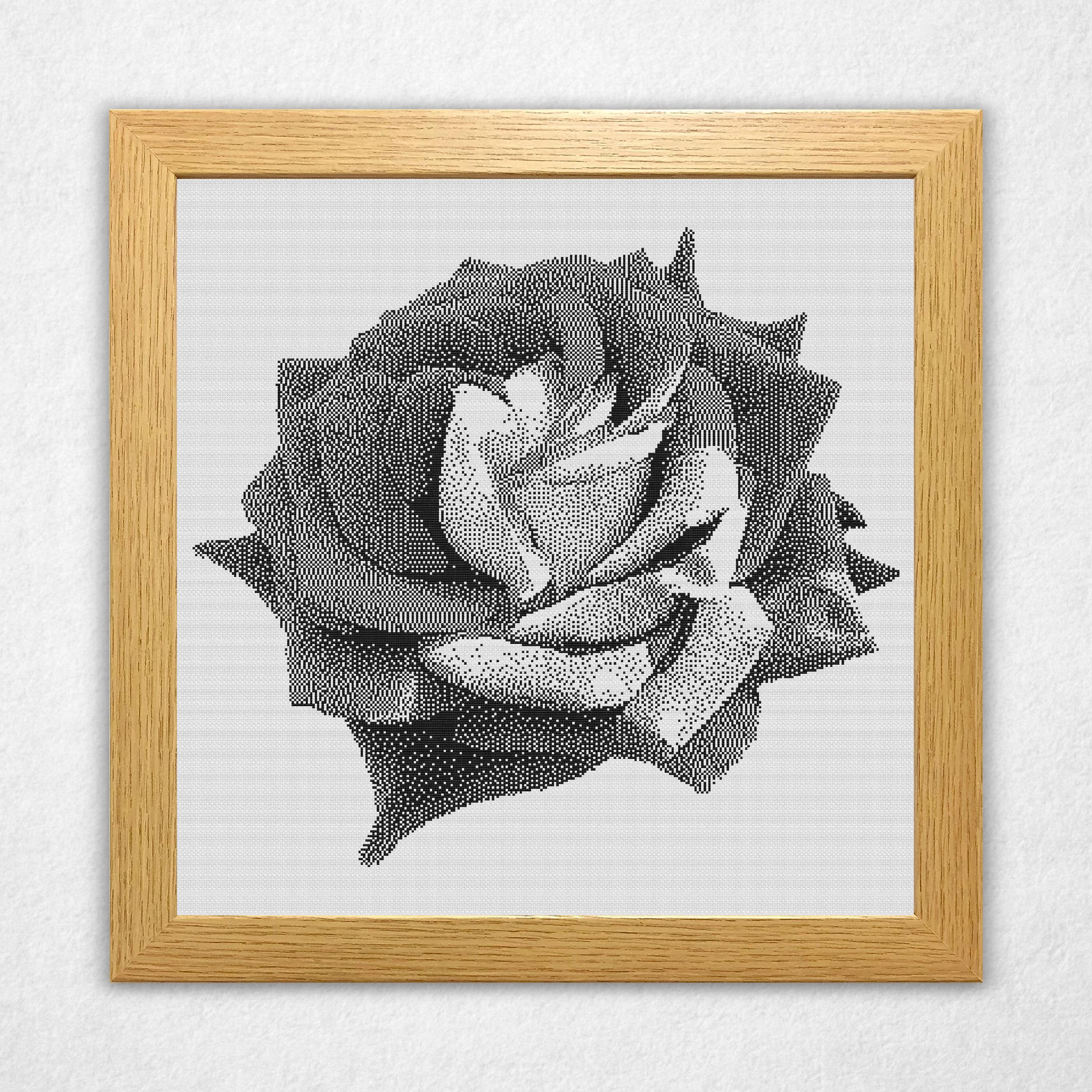 Monochrome Rose Cross Stitch Pattern - Black & White Bitmap Design ...