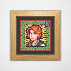 Leah Portrait - Stardew Valley Cross Stitch Pattern PDF, Stained Glass Style, Video Game Crossstitch