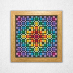Overlapping Rainbow Circles - Cross Stitch Pattern PDF, Geometric Style Counted Crossstitch