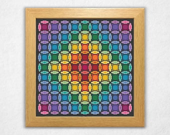 Overlapping Rainbow Circles - Cross Stitch Pattern PDF, Geometric Style Counted Crossstitch