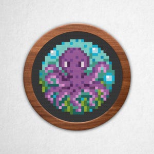Purple Octopus - Small Cross Stitch Pattern PDF, 3x3 Block Pixel Art Counted Crossstitch