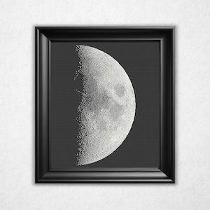 Monochrom Zunehmender Mond Kreuzstich Muster - Schwarz & Weiß Bitkarte Design (Instant Download PDF)