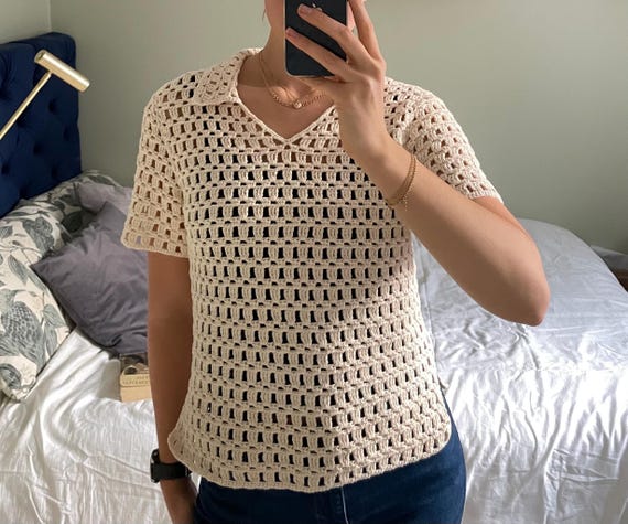 Crochet Polo Shirt Pattern | PDF | Short Sleeve Collared Top | Intermediate | Maria Polo