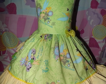 Tinker Bell Vintage Print Halter Dress  Toddler Girl, Summer Sundress Pageant Dress  Size 3t Open back