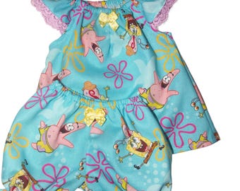 Sponge Man with Bow Girl and Doll Matching Outfit Doll and Me Dresses Birthday Gift Dolly and Me 17-18 Doll American Girl Bitty Baby