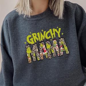 Christmas Grinch Mama Sweatshirt, Leopard Mama Shirt, Merry Grinchmas Sweatshirt, Grinch Christmas, Christmas Gifts,  Holiday Shirt