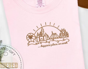 Embroidered Disney T-shirt, Comfort Colors, Happiest Place on Earth, Disneyworld Shirt, Mickey Shirt, Disney Trip Shirt, Holiday Shirt