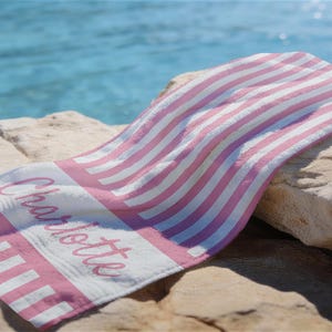 Personalized Name Towel for Girls | Custom Olivia Lavender Purple Striped Birthday Gift Idea Kids Bath Beach Monogram Embroidered Unique Fun