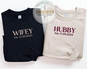 Sweat-shirt brodé avec date d'anniversaire, sweat-shirt personnalisé avec date de mariage, sweat-shirt de fête de mariage, sweat-shirt femme et mari, cadeau parfait