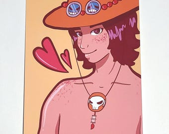 May include: A cartoon illustration of a person with pink skin, wearing a large orange hat with red beads and a skull pendant necklace. The person has pink cheeks and a pink heart is floating above their shoulder.