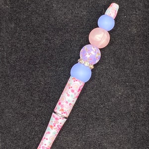 Pink and Blue Floral Beaded Pen