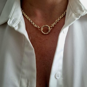 14K Gold Plated Rolo Chain Necklace with Circle Pendant – Bold Statement Jewelry