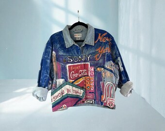 Vintage Hand-Painted Kolorway USA Denim Jacket | 90s New York Coca-Cola Street Art