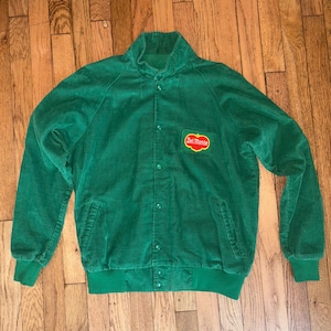 Rare Vintage 1970s Del Monte Corduroy Bomber Jacket | Forest Green Fruit Logo Workwear | Unisex Retro Streetwear