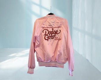 Vintage 1950s Dodge Girls Satin Bomber Jacket: Chain-Stitched Hot Rod Coat