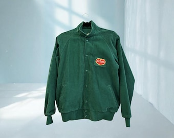 Vintage 70s Del Monte Corduroy Bomber Jacket: Green Fruit Logo Workwear