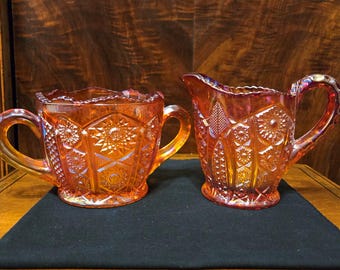 Indiana Glass Amberina Carnival Creamer & Sugar Set
