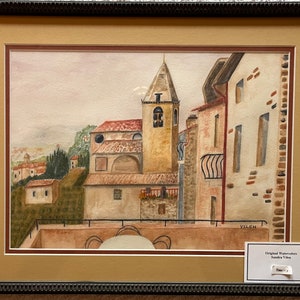 Tuscany original watercolor painting wall art professionally framed UV protective glass