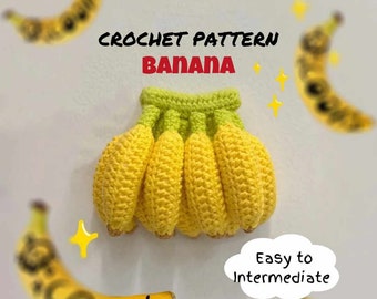 Banana Crochet Pattern Bunch of Banana Amigurumi PDF Food Keychain Stress Relief Gift Kawaii Fruit Decor