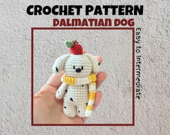 Handsome Dalmatian Dog Crochet Pattern Puppy With Scarf Amigurumi PDF Cute Apple Dalmatian Dog Chubby Stuffed Animal Plush Toy Dog Plushie