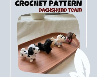 Dachshund Crochet Pattern 4 IN 1 Mini Dog Team Amigurumi PDF Sausage Dog Bulldog Stuffed Animal Cute Puppy Keychain Easy Beginner Friendly