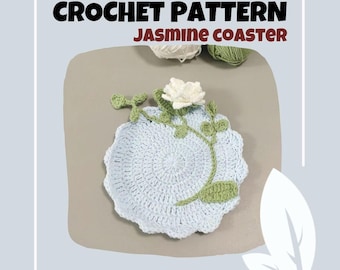 Jasmine Coaster Crochet Pattern White Flower Amigurumi Mug Rug Soft Floral Cup Mat Handmade Gift Cape Jasmine Mini Bouquet Decor