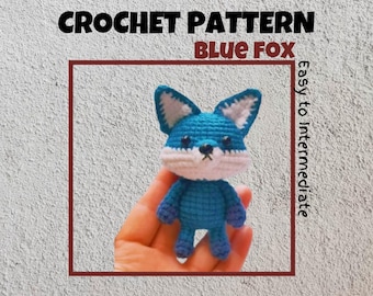 Blue Fox haakpatroon Easy Fox pluche amigurumi pdf schattige mini dieren knuffel gevuld plushie aanwezig cadeau voor vos liefhebber