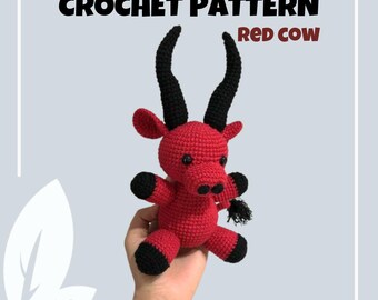 Red Cow Crochet Pattern Baby Bull Cattle Plushie Doll Amigurumi PDF Strawberry Cow Toy Chubby Farm Animal Pillow Play Toy Dairy Highland Cow