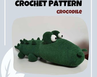 Crocodile Plushie Crochet Pattern Big Stuffed Animal Plush Toy for Kids Alligator Pillow Amigurumi PDF Baby Croco Birds Dinosaur Reptile