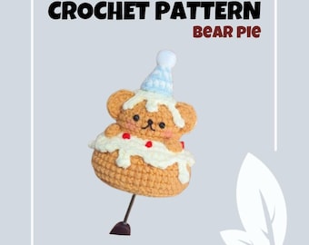 Patrón de crochet de pastel de oso Oso de peluche Desayuno Hora del té Postre Pan Donut Horneado Amigurumi PDF Comida de juguete Panqueque Tarta Fiesta de cumpleaños