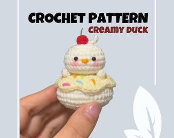 Creamy Duck Crochet Pattern Cute Doll Cake Tart Amigurumi Goose on Cake Pattern Stuffed Bird Plush Toy Play Food Keychain