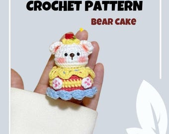 Patrón de crochet de pastel de oso Lindo animal Comida Amigurumi PDF Perro Fresa Cupcake Postre Pan Hora del té Llavero Decoración Mini juguete de peluche
