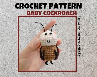 Bébé cafard au crochet, petite blatte kawaii avec visage amigurumi PDF insecte animal petit insecte nuisible et mignon porte-clés
