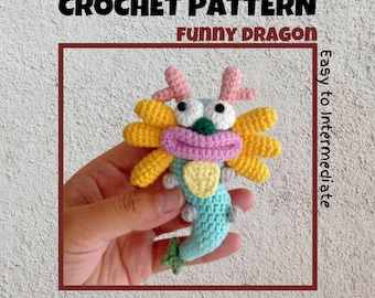 Funny Dragon Crochet Pattern Big Eyes Sausage Mouth Reptile Snake Chinese Zodiac Happy Prosperity Animal Keychain Gift Flying Fairy Creature
