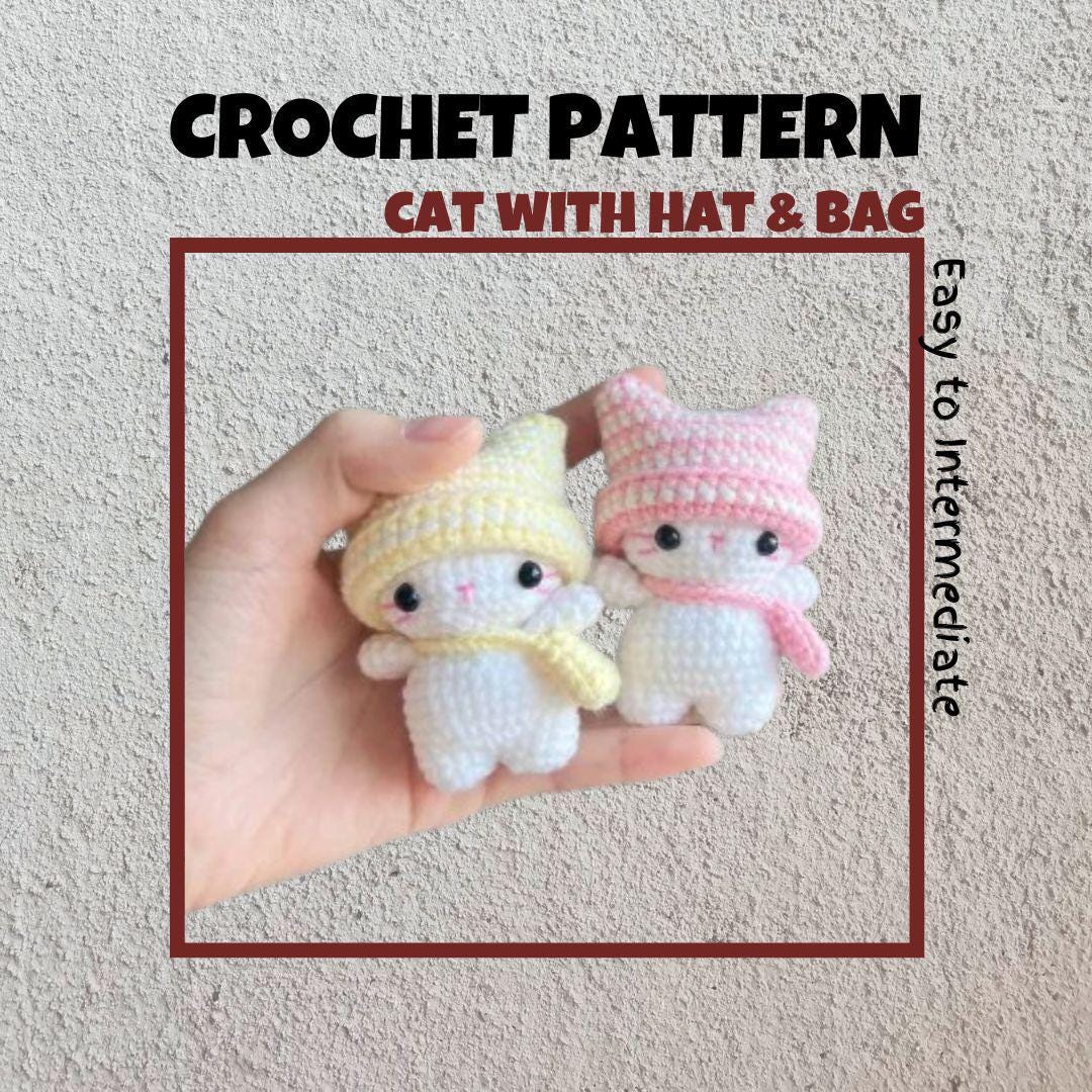 30 Cat Beanie Crochet Patterns to Explore: Cozy Ears, Ribbing, and Playful Styles 28 Kawaii Cat Crochet Pattern Mini Beanie Hat Cat w Shoulder
