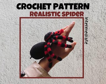 Spinne mit Reißzähnen Häkelanleitung Körper Spinne Amigurumi Muster PDF Stofftier Kissen Spielzeug Halloween Spinne an Hand gruseliges Haustier für Kinder