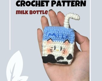Milk Bottle Crochet Pattern Mini Small Cat Milk Carton Amigurumi PDF Milk Cow Drinks Beverage Kids Play Food Toy Breakfast Picnic Decor Gift