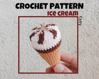 Ice Cream Crochet Pattern Easy Food Amigurumi PDF Summer Dessert Sweets Ice Cream Cone Keychain Mini Cute Ice Cream Gift For Kids Toy