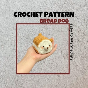 Virkmönster för brödhund, söt mops, hund, amigurumi-mönster i PDF-format, gosedjur, mat, rostat bröd, valpdocka, present, plyschleksak, stort bröd