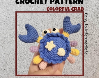Padrão de crochê de caranguejo colorido Kawaii Olhos grandes Caranguejo Oceano Animal Amigurumi Vida marinha Brinquedo de pelúcia marinho Concha Estrela do mar Peixe Camarão