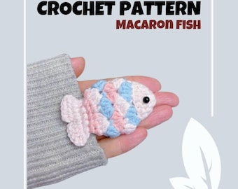 Patrón de crochet de pez macarrón sin costura, fácil de hacer, sin relleno, animal marino, amigurumi, para niños, broche para el cabello unisex, colorido, llavero, apto para principiantes