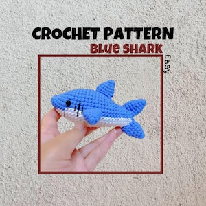 Blue Shark Crochet Pattern Kawaii Marine Life Easy Amigurumi PDF Mini Fish Keychain Gift For Friends Cute Animal Baby Shark Keyring