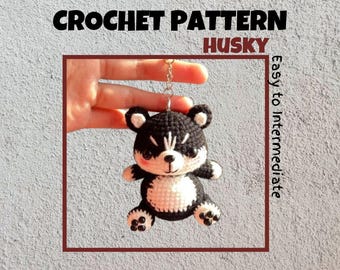 Husky Dog Crochet Pattern Kawaii Pocket Doggy Amigurumi PDF Mini Puppy Animal Keychain Gift Decor For Dog Lovers Small Pets