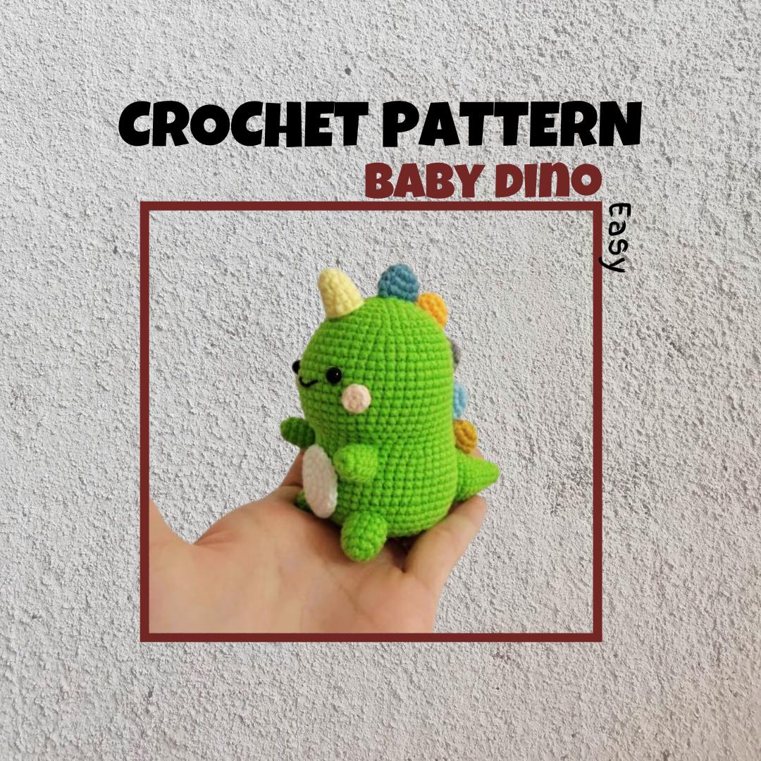 Baby Dino Crochet Pattern with Colorful Horns