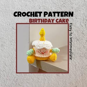 Kawaii Birthday Cake with Face Crochet Pattern Mini Cake with Candle Amigurumi PDF Cute Small Food Toy Dessert Present Gift For Baby Kids