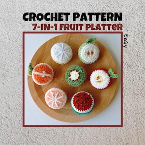 7IN1 Obst Teller Bundle Häkelanleitung Einfach Apfel Orange Zitrone Kiwi Wassermelone Mandarine Amigurumi Mini Kawaii Früchte Dessert Schlüsselbund