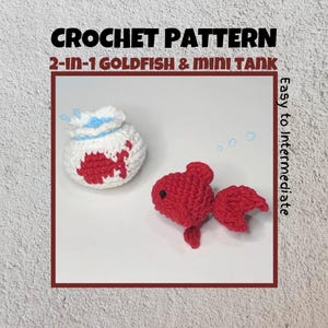 2in1 Goldfisch und Mini-Aquarium Häkelanleitung Low Sew Aqua Fisch Meereswelt Amigurumi Oranda Koi Wasserfluss Stofftier-Aquarium